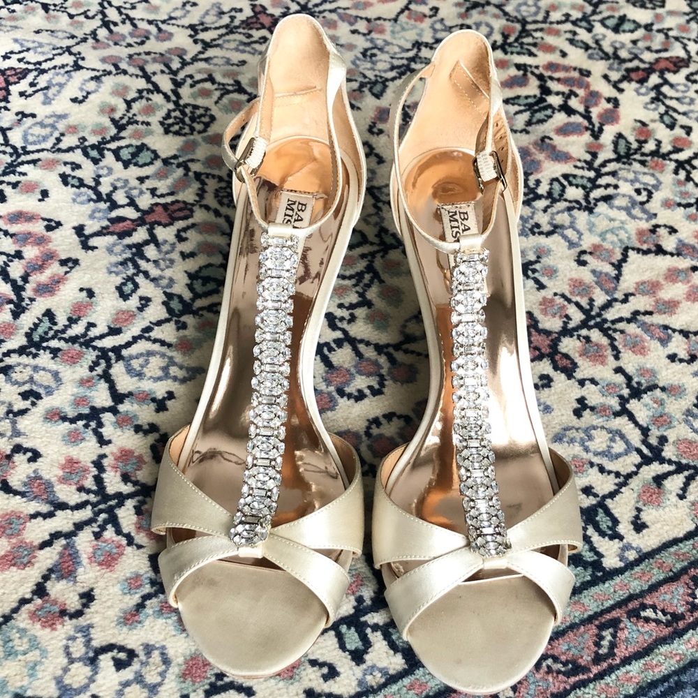Badgley Mischka Gold Wedges with Crystal Detail